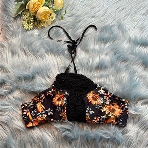 Beach Riot Floral Crochet Halter Bikini Top sz S